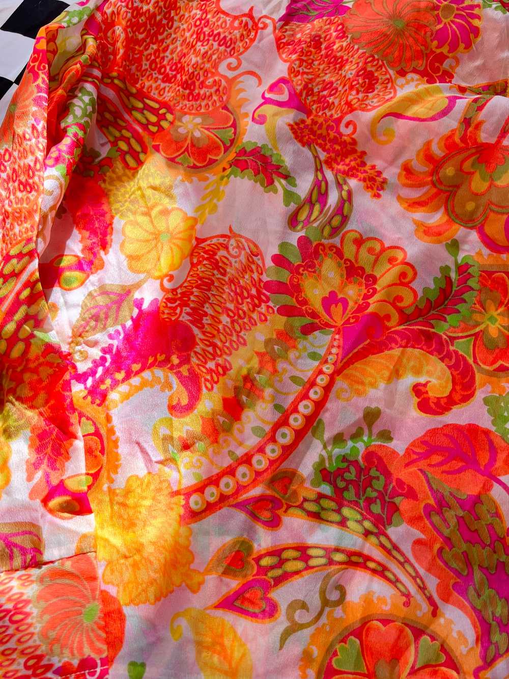70’s Sheer Crepe Psychedelic Neon Paisley Floral … - image 7