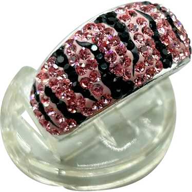 Black & Pink Crystals Animal Print Pattern Ring S… - image 1