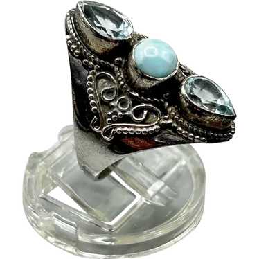 Ethnic Design Larimar & Blue Topaz Ring Sterling … - image 1