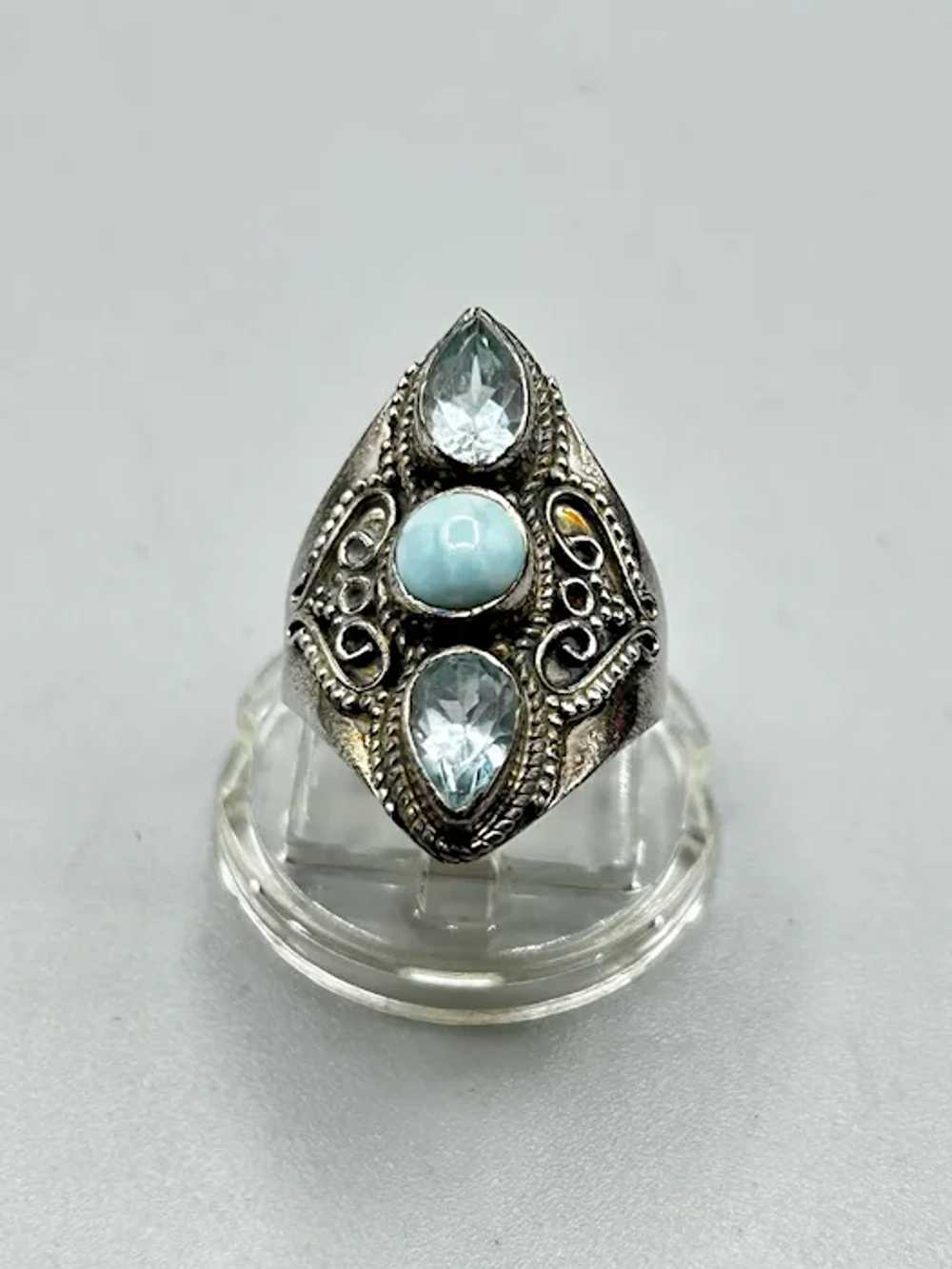 Ethnic Design Larimar & Blue Topaz Ring Sterling … - image 2