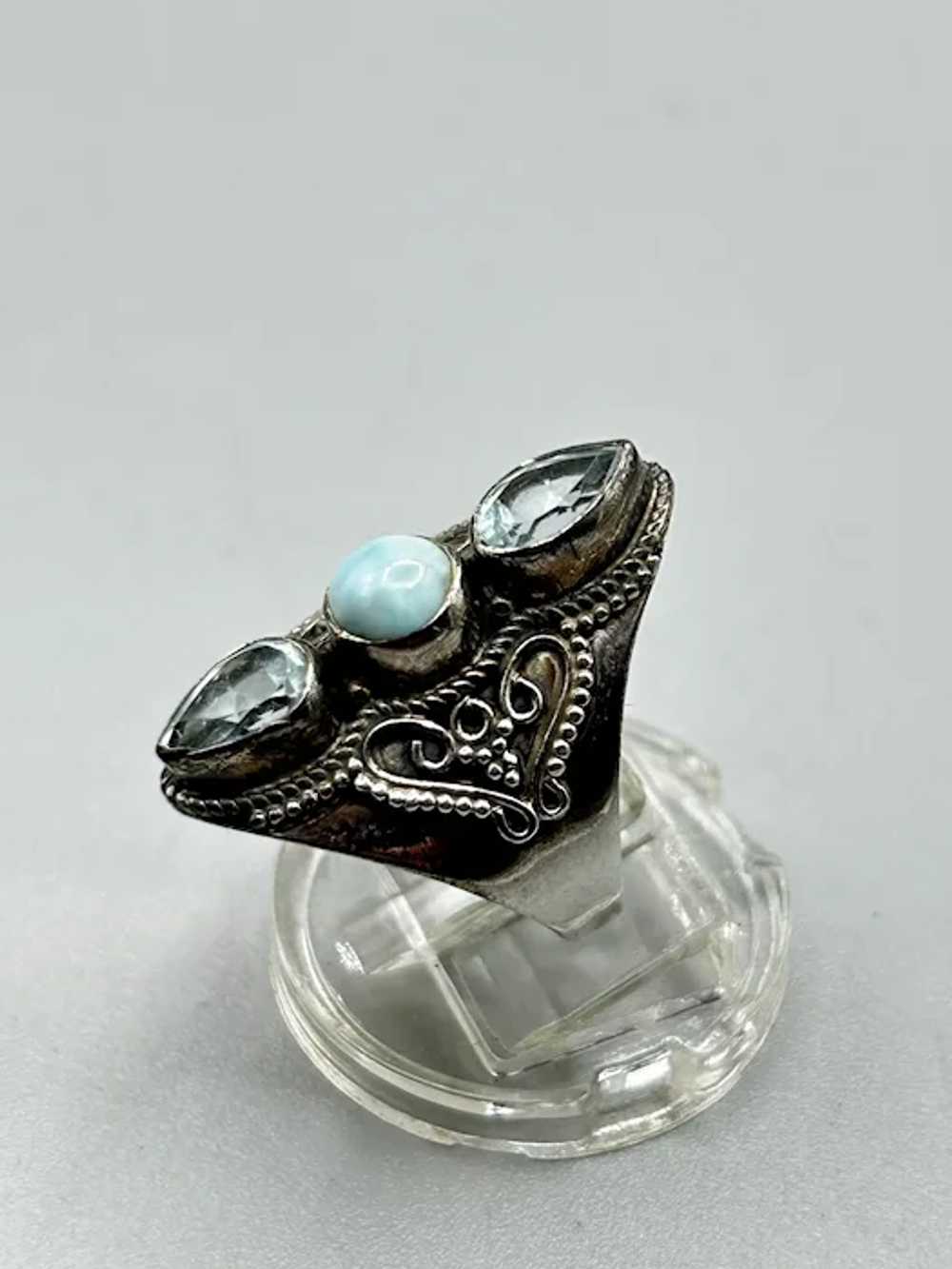 Ethnic Design Larimar & Blue Topaz Ring Sterling … - image 3