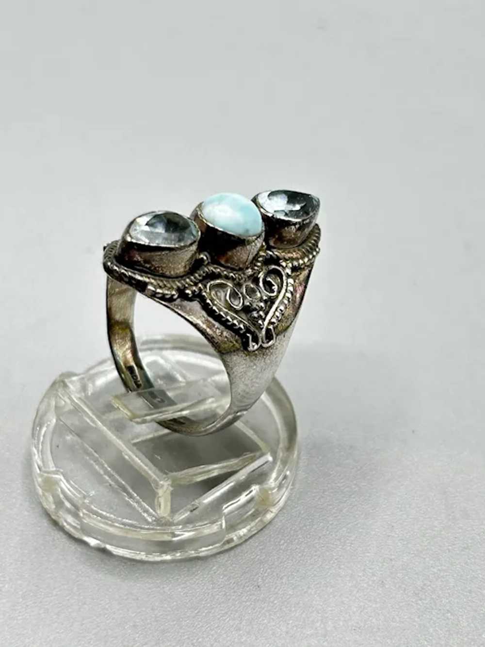 Ethnic Design Larimar & Blue Topaz Ring Sterling … - image 4