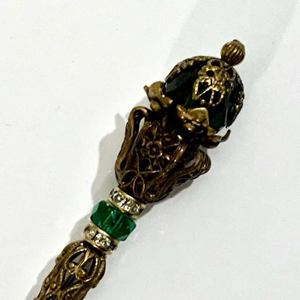 Vintage Straight Pin with Emerald Green Glass and… - image 3