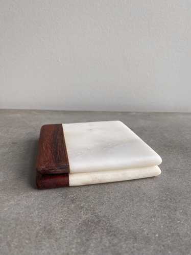 WOOD AND MARBLE COASTERS—SET OF 2