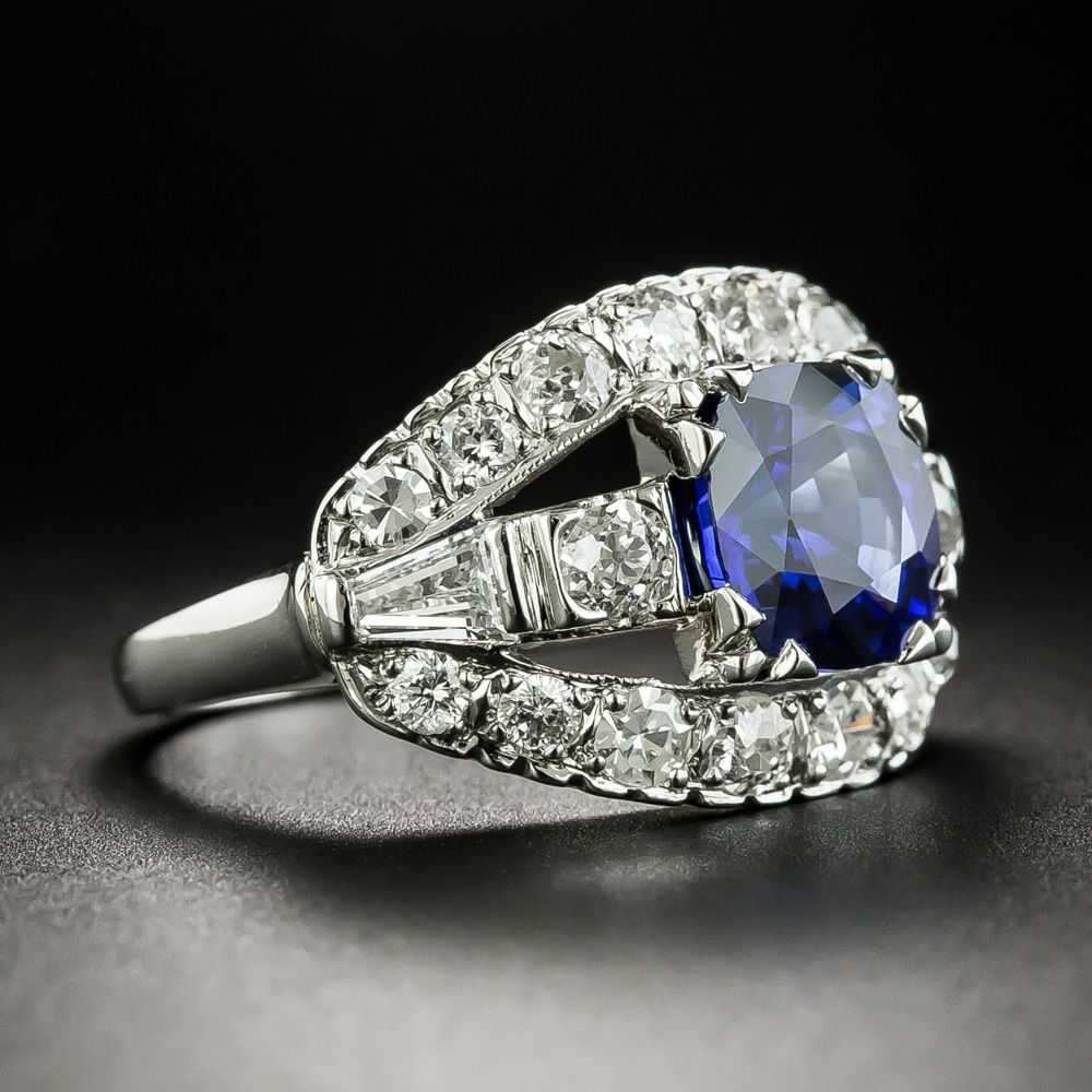 Art Deco Style 2.56 Carat Sapphire and Diamond En… - image 2