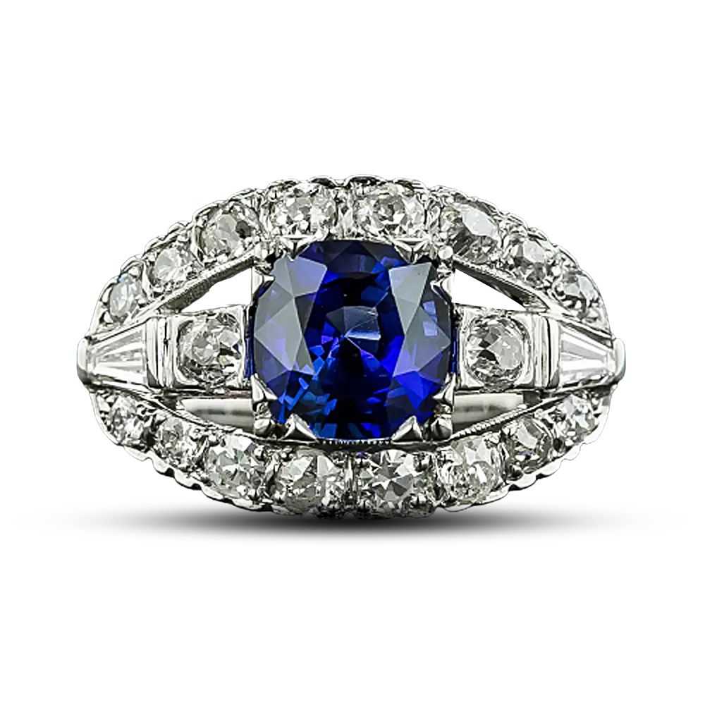 Art Deco Style 2.56 Carat Sapphire and Diamond En… - image 5