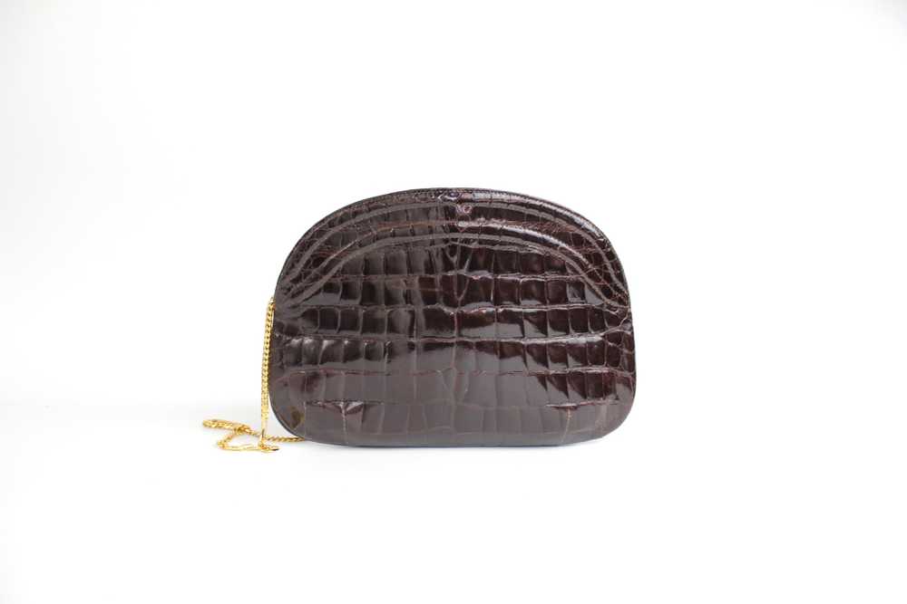 Vintage 1970s Crocodile Purse with Gold Chain Lin… - image 1