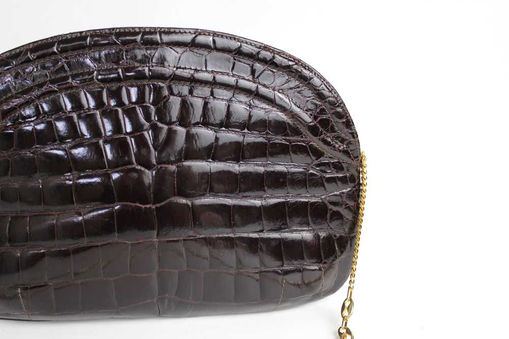 Vintage 1970s Crocodile Purse with Gold Chain Lin… - image 3