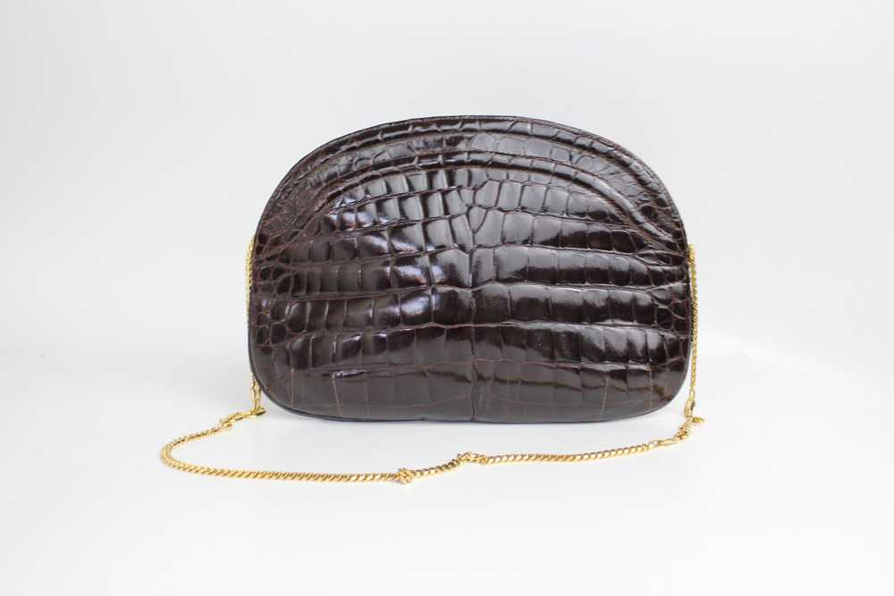 Vintage 1970s Crocodile Purse with Gold Chain Lin… - image 4