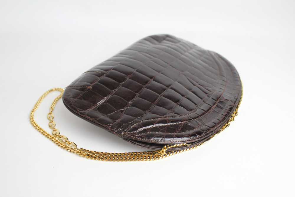 Vintage 1970s Crocodile Purse with Gold Chain Lin… - image 5