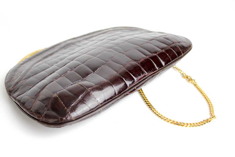 Vintage 1970s Crocodile Purse with Gold Chain Lin… - image 6