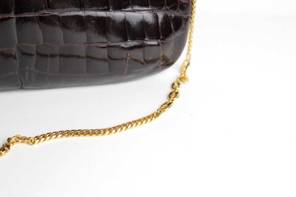 Vintage 1970s Crocodile Purse with Gold Chain Lin… - image 7