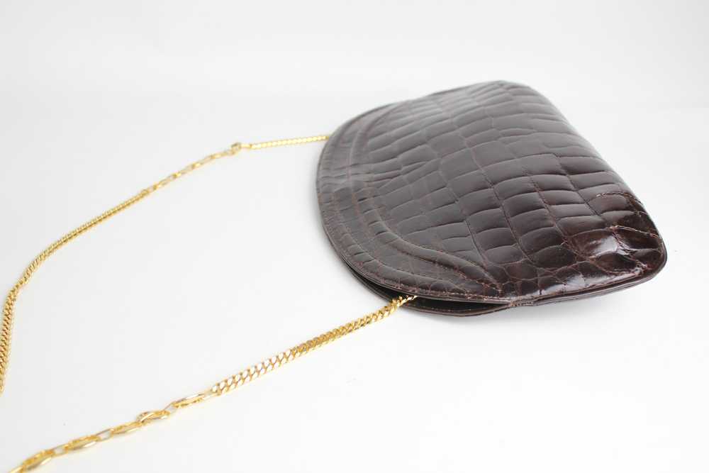 Vintage 1970s Crocodile Purse with Gold Chain Lin… - image 8