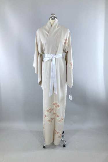 Vintage Pale Grey & Pink Art Deco Kimono