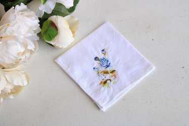 Vintage White Cotton With Blue Embroidered Roses … - image 1