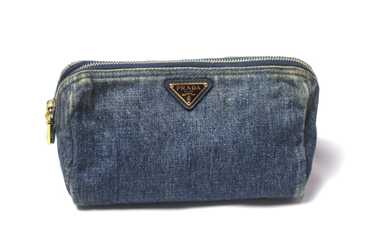 Prada denim cosmetic online pouch