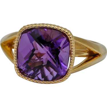 14K Amethyst Ring Lotus style setting Solid contem
