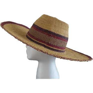 Vintage African Straw Wide Brim Hat - image 1