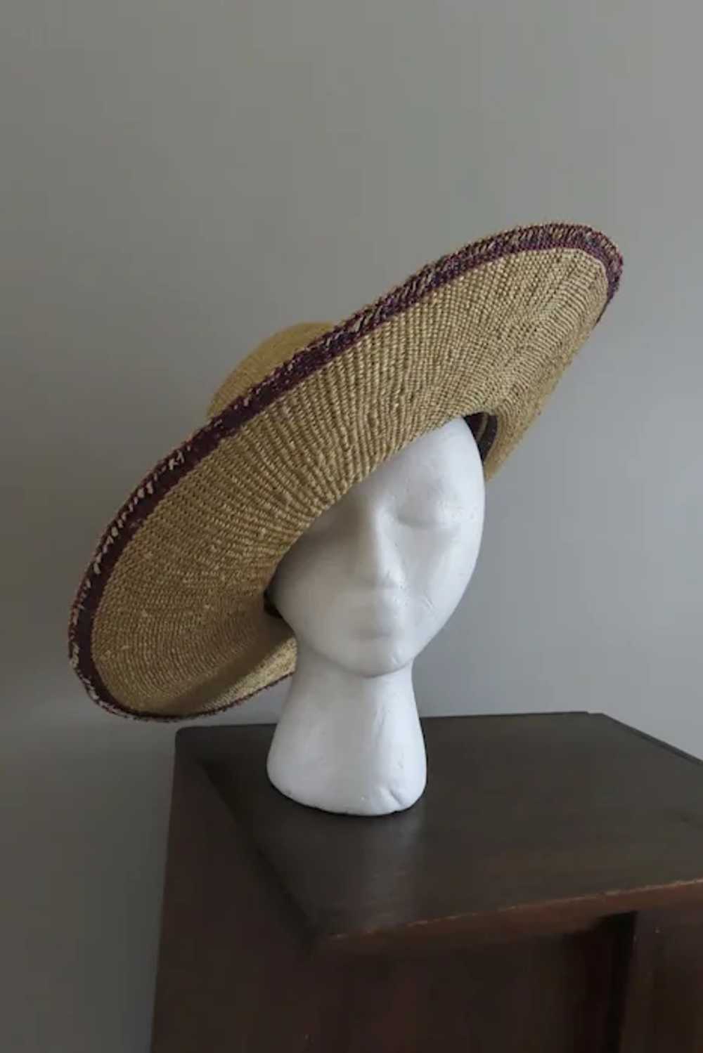 Vintage African Straw Wide Brim Hat - image 2