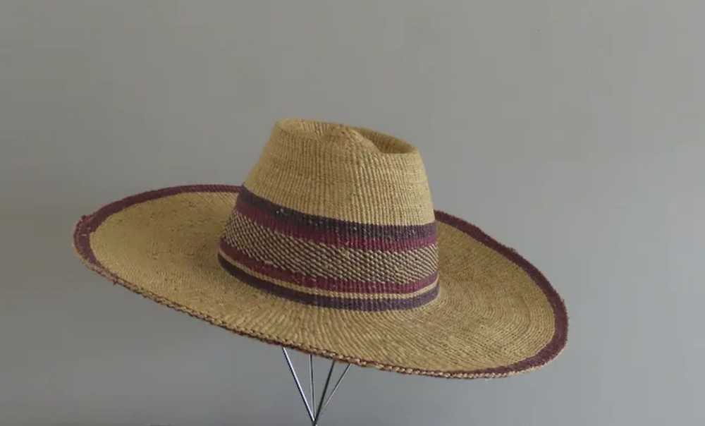 Vintage African Straw Wide Brim Hat - image 3