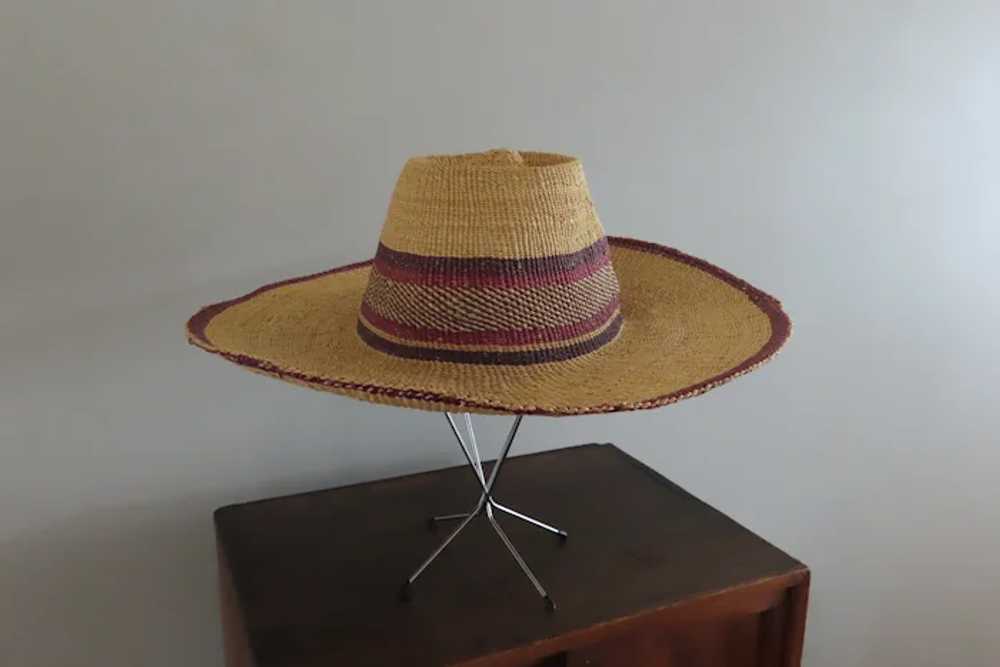 Vintage African Straw Wide Brim Hat - image 5