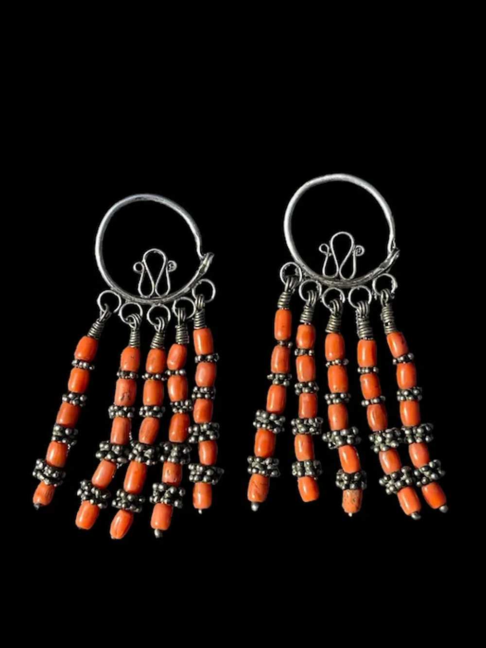 Antique Hand Made Afghan Earrings Silver & natura… - image 5