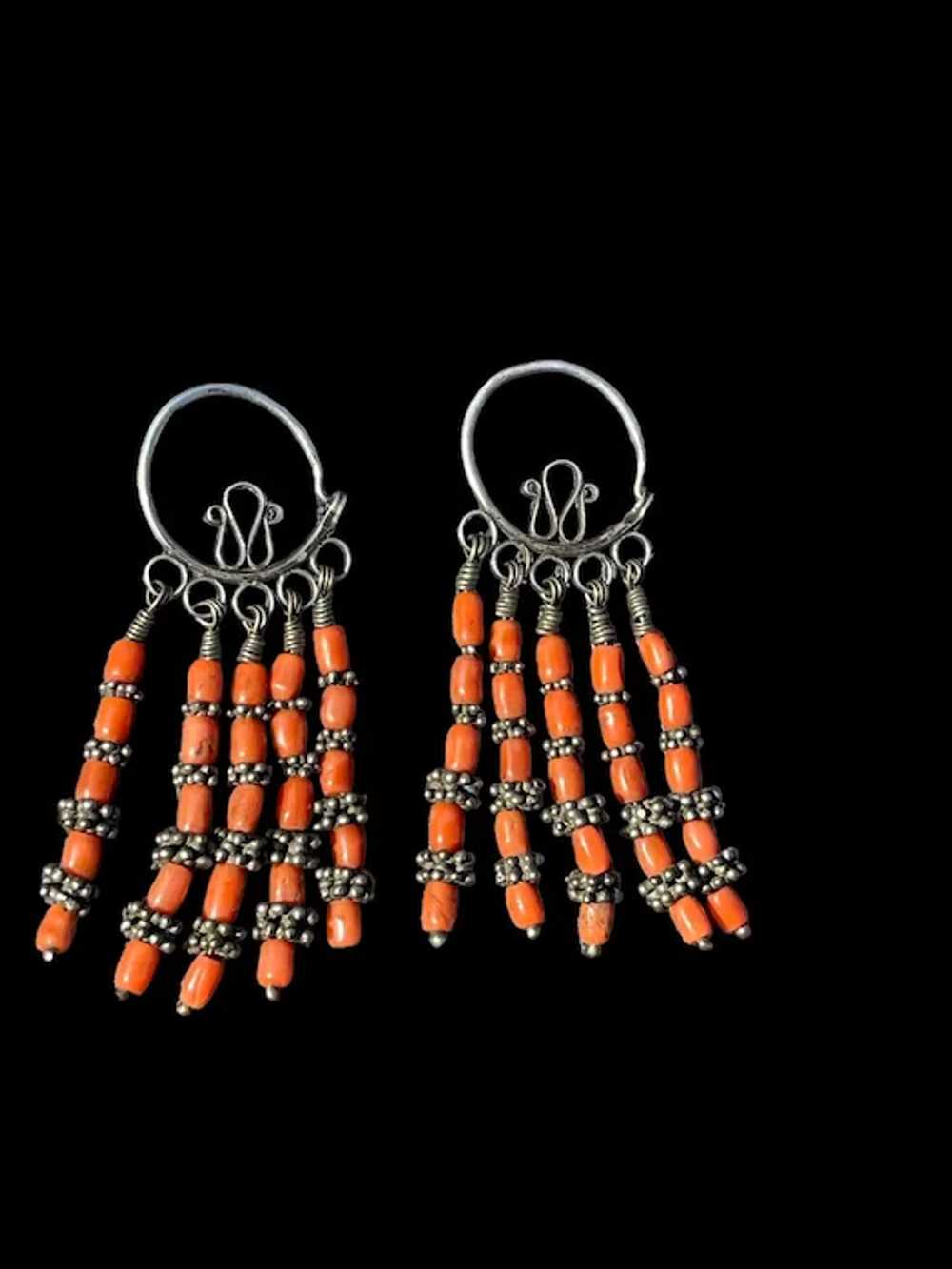 Antique Hand Made Afghan Earrings Silver & natura… - image 6