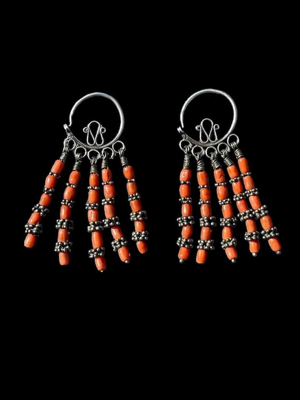 Antique Hand Made Afghan Earrings Silver & natura… - image 7