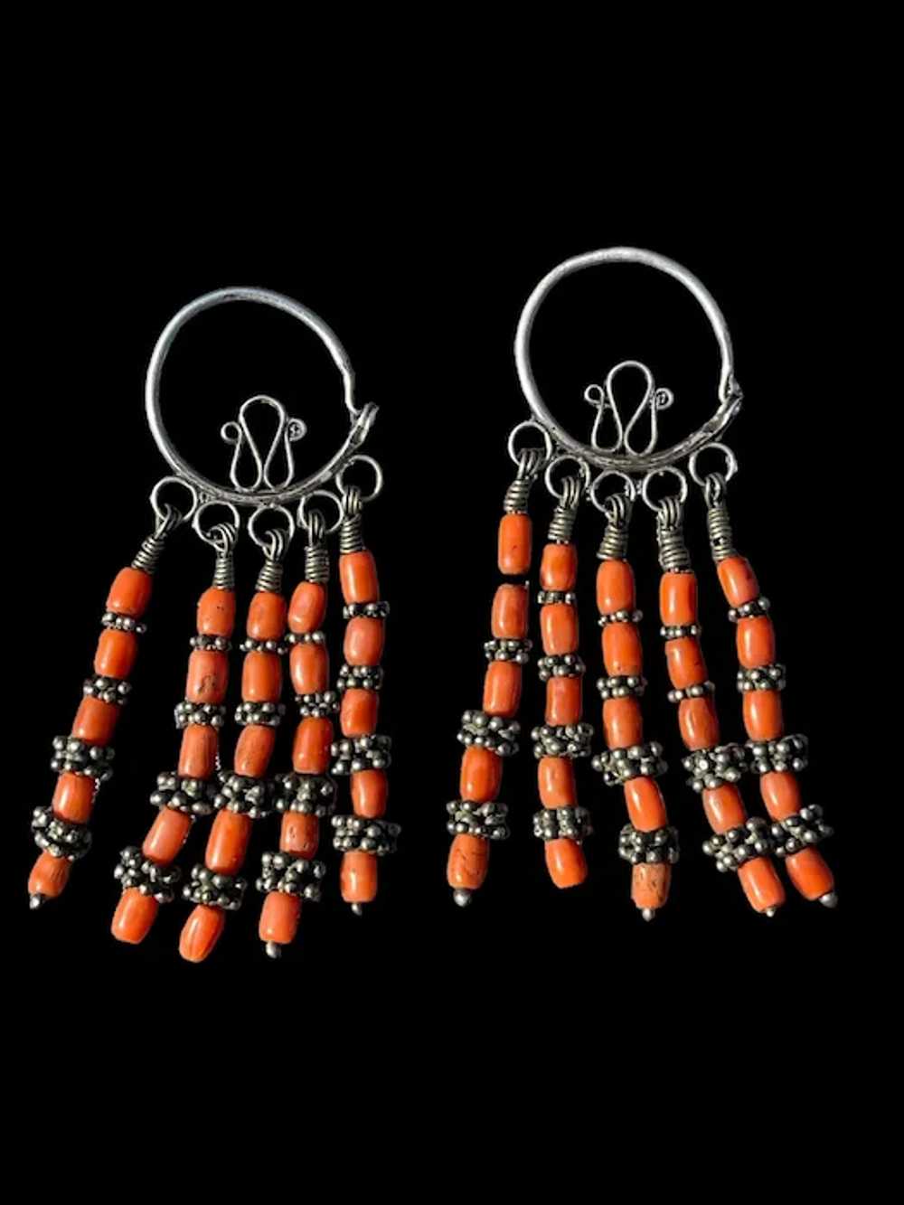 Antique Hand Made Afghan Earrings Silver & natura… - image 8