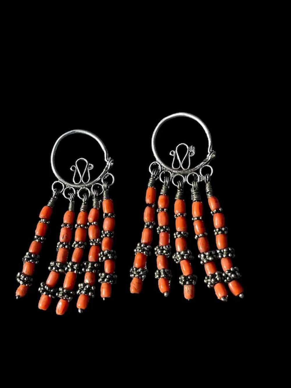 Antique Hand Made Afghan Earrings Silver & natura… - image 9