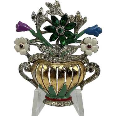 Vintage Double Handled Urn Brooch with Enamel and… - image 1