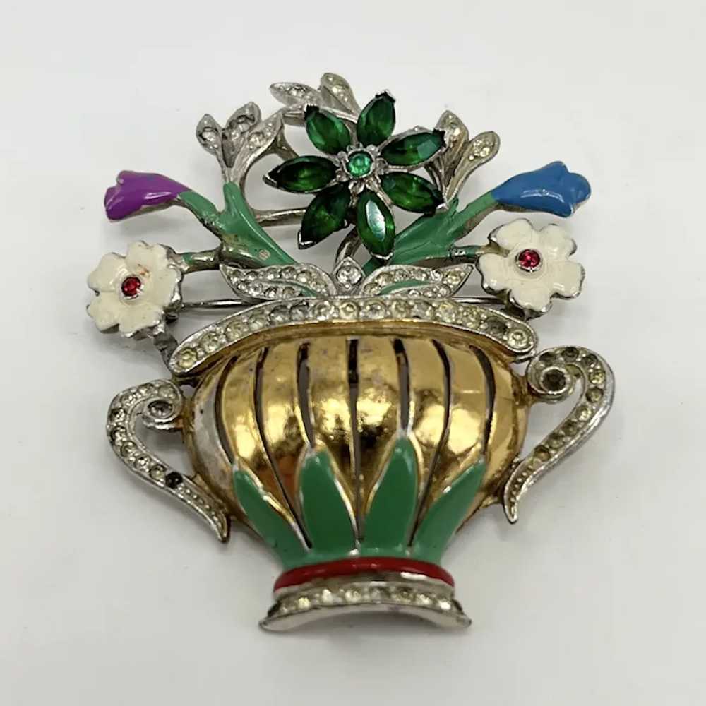 Vintage Double Handled Urn Brooch with Enamel and… - image 3