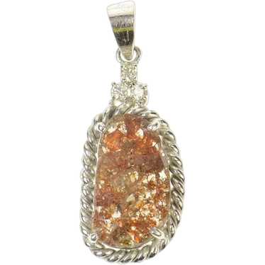 14K Red Ornate Sapphire Slab Diamond Cluster Penda