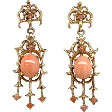 14K Yellow Gold Angel Skin Coral Earring - image 1