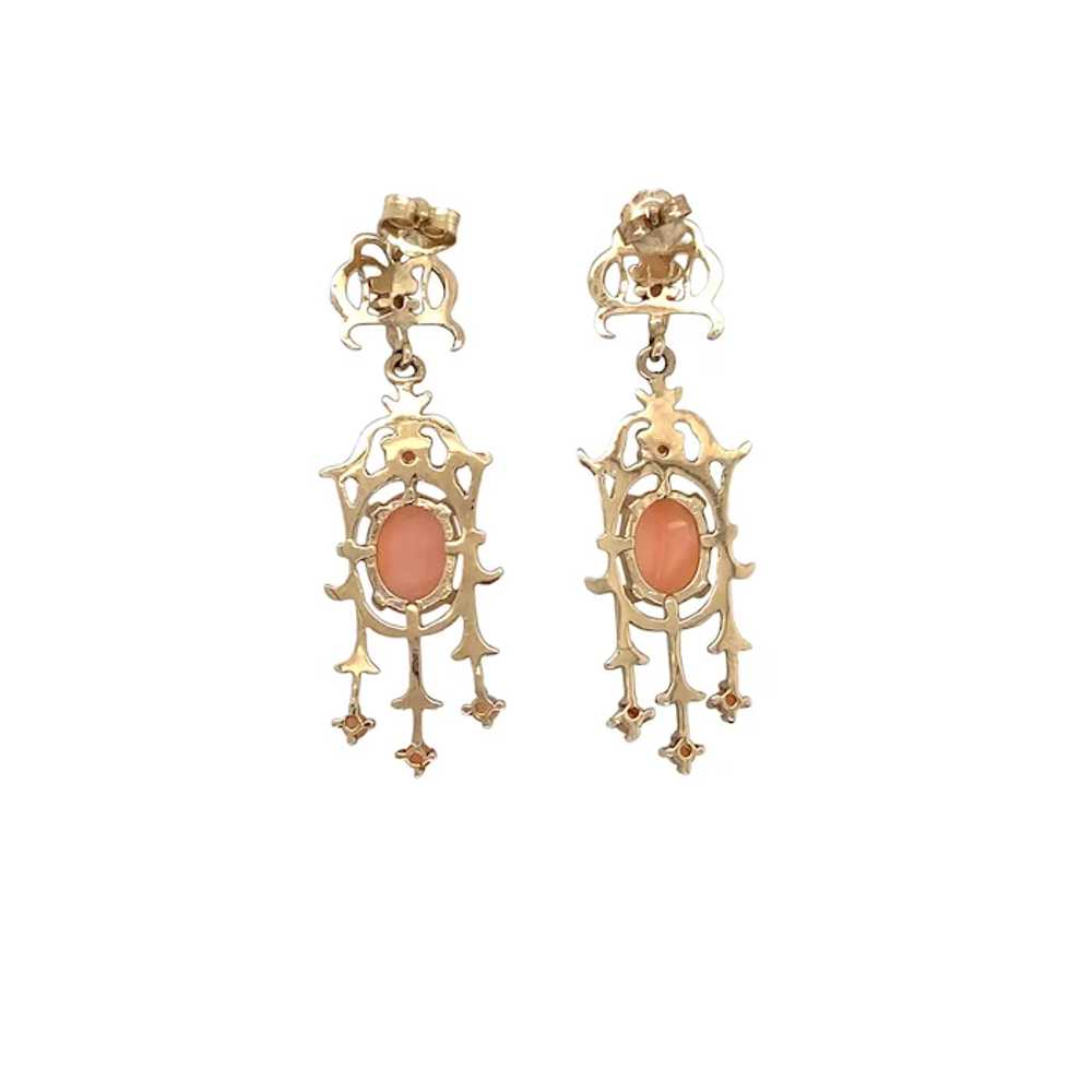14K Yellow Gold Angel Skin Coral Earring - image 2