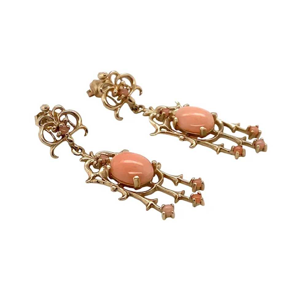 14K Yellow Gold Angel Skin Coral Earring - image 3