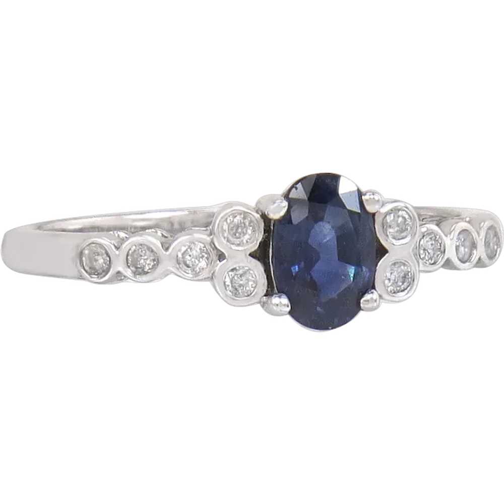 14k White Gold .60ct Genuine Diamond & Sapphire E… - image 1