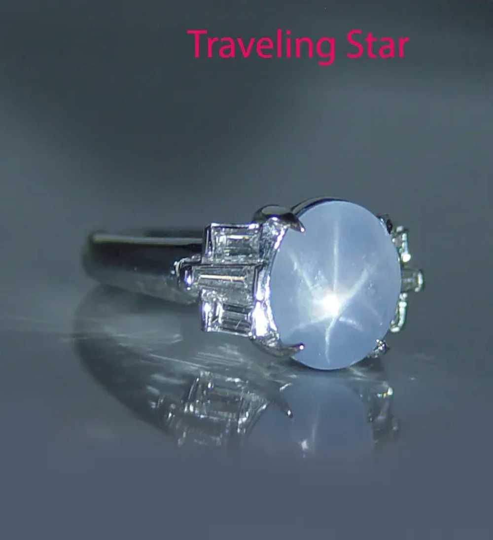 Vintage Platinum 3.5ct Star Sapphire Baguette Dia… - image 2