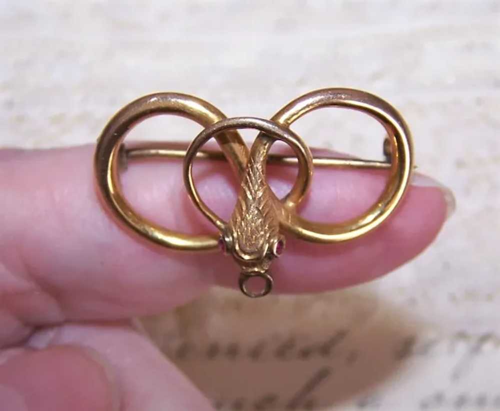 Antique Victorian 14K Gold Pin Brooch - Curled Sn… - image 3