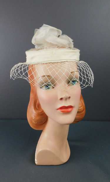 Vintage Ivory Chiffon Flower Veil Hat, 1960s any s