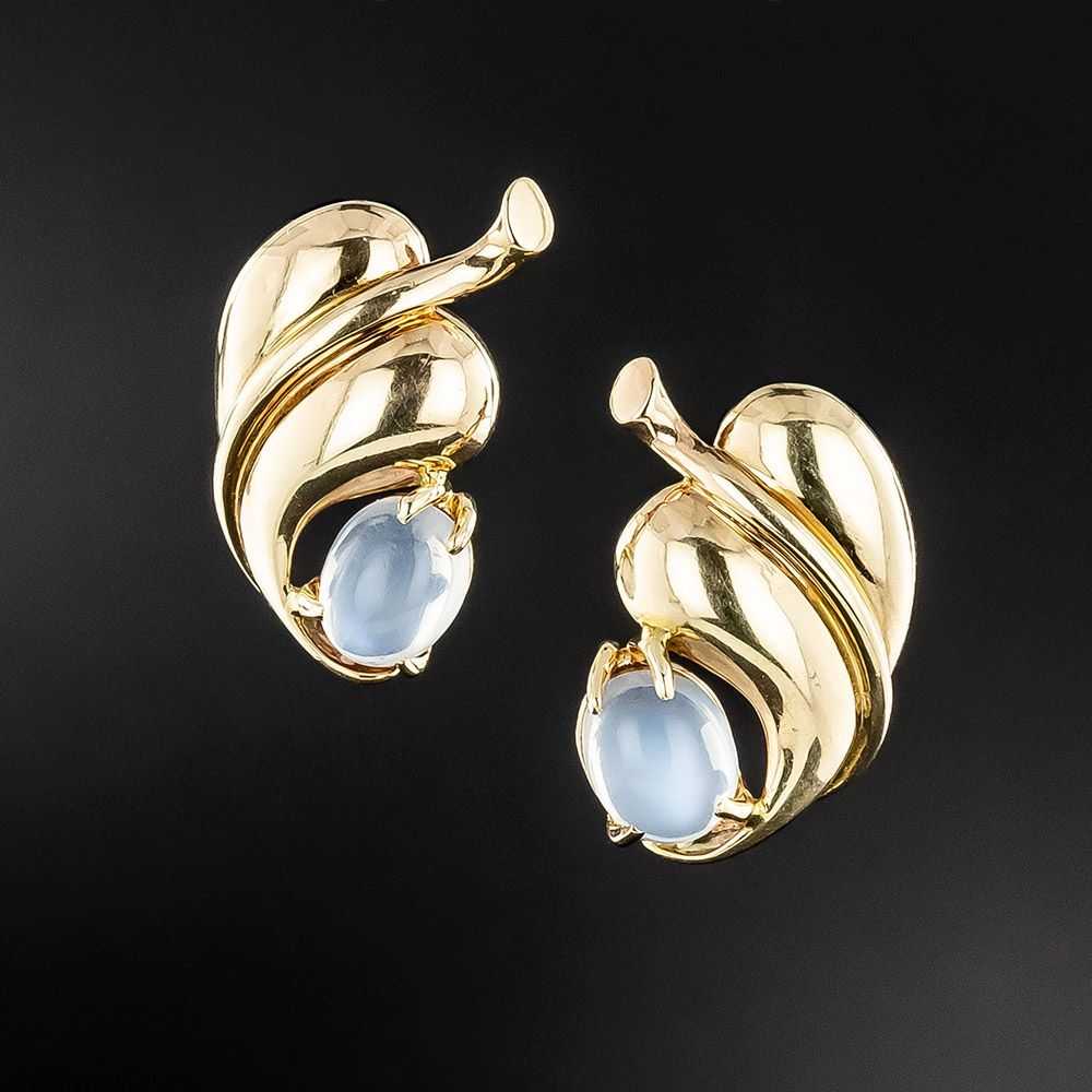 Retro Moonstone Leaf Earrings - image 1