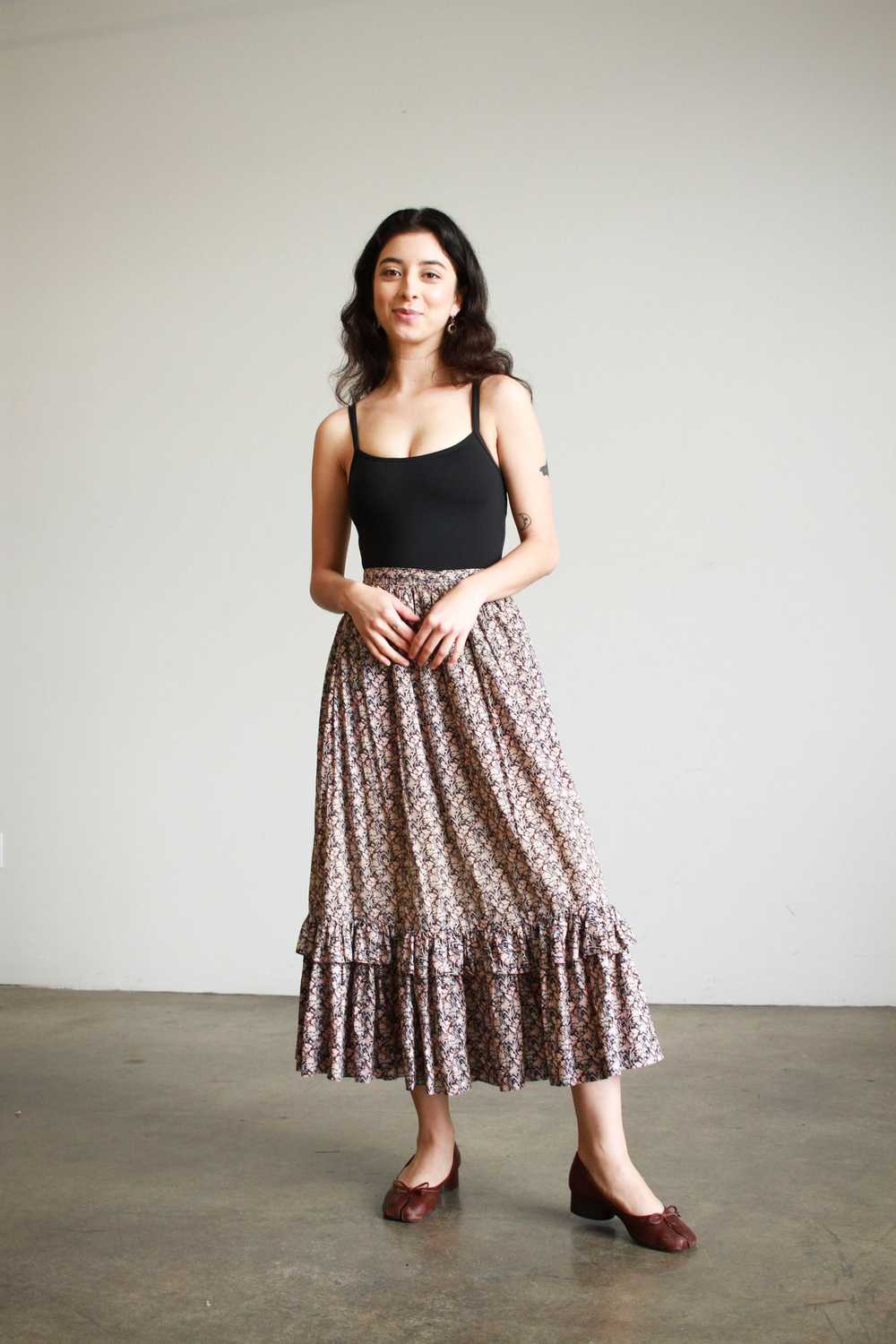 1980s Liberty Print Cotton Midi Skirt - image 2