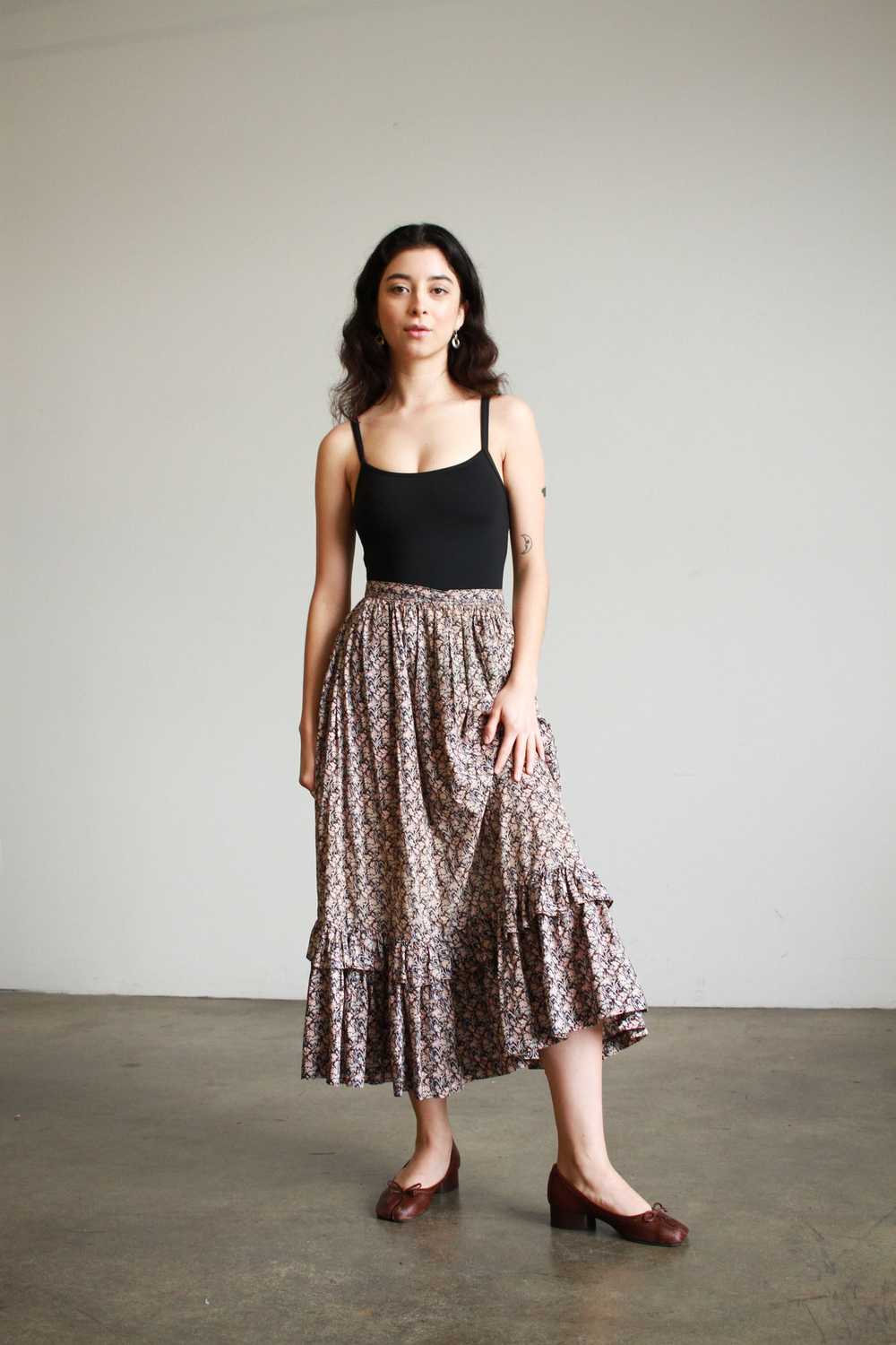 1980s Liberty Print Cotton Midi Skirt - image 3