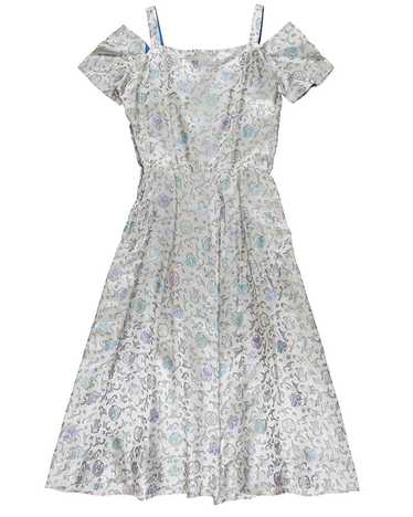 Vintage 1950s Aquamarine Brocade Evening Dress - S - image 1