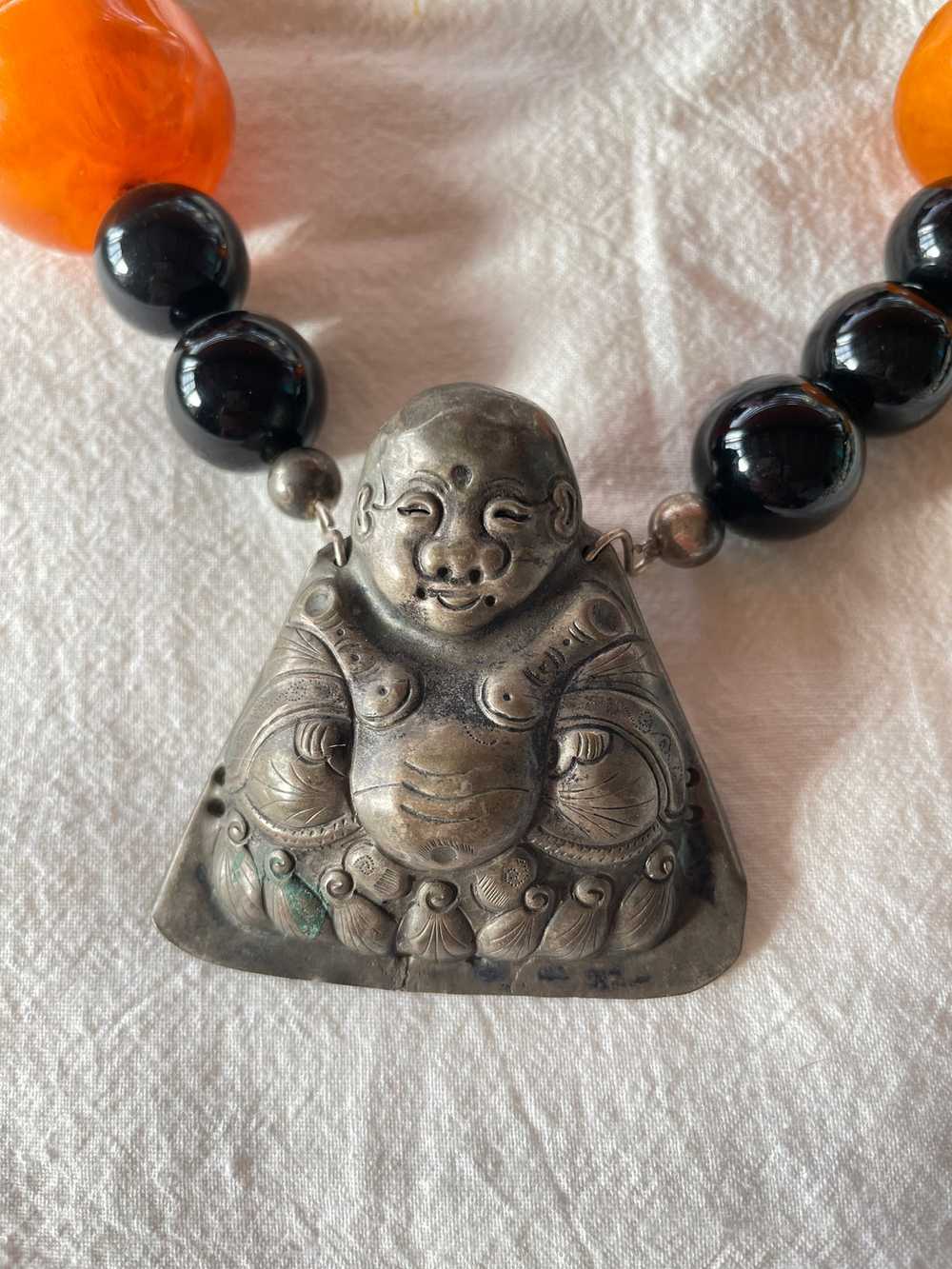 Vintage Chunky Beaded Buddha Figure Necklace with… - image 2