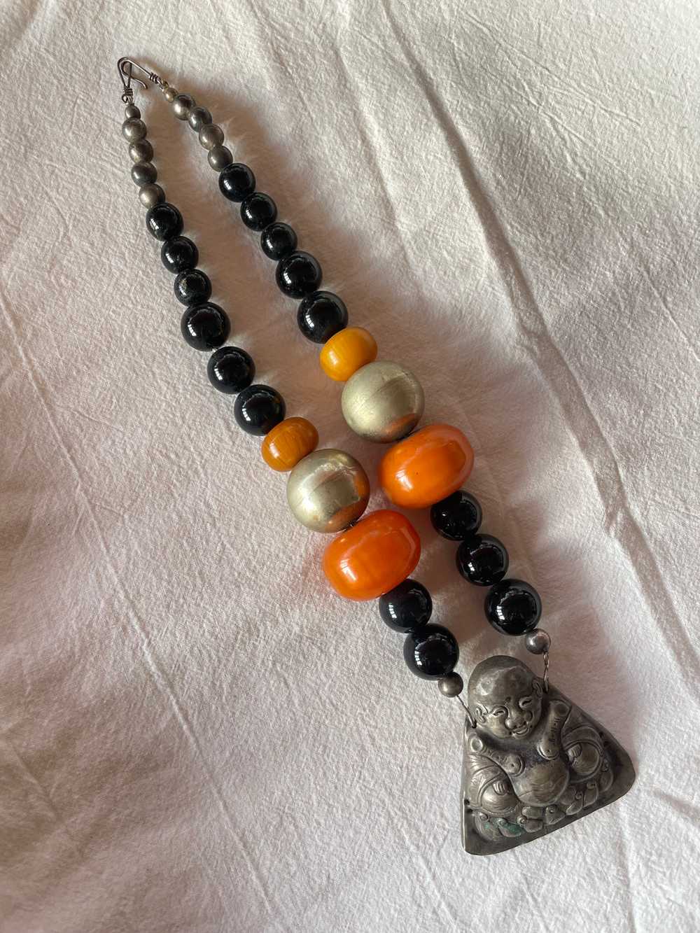 Vintage Chunky Beaded Buddha Figure Necklace with… - image 3