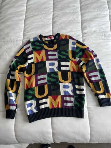 Supreme FW18 Big Letters Intarsia Knit Logo Sweater M… - Gem