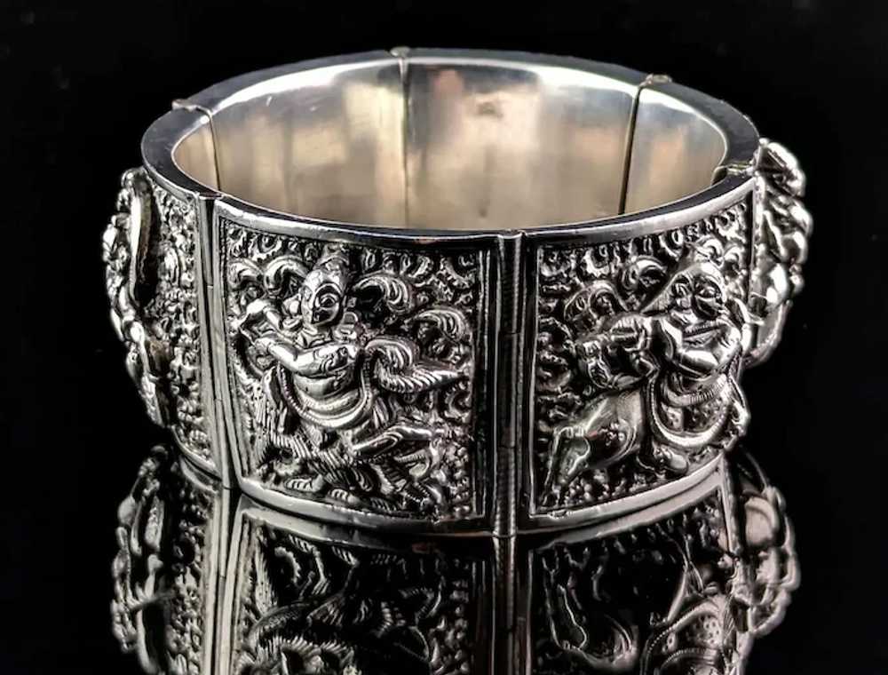 Antique Sterling silver bracelet, Buddhist deitie… - image 11