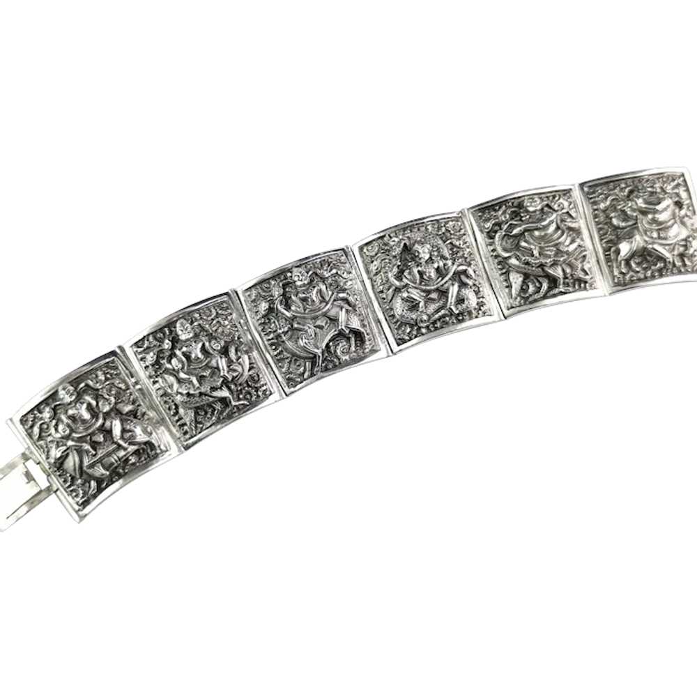 Antique Sterling silver bracelet, Buddhist deitie… - image 1