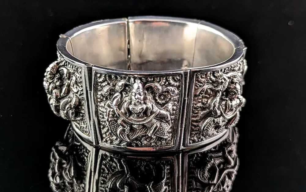 Antique Sterling silver bracelet, Buddhist deitie… - image 2